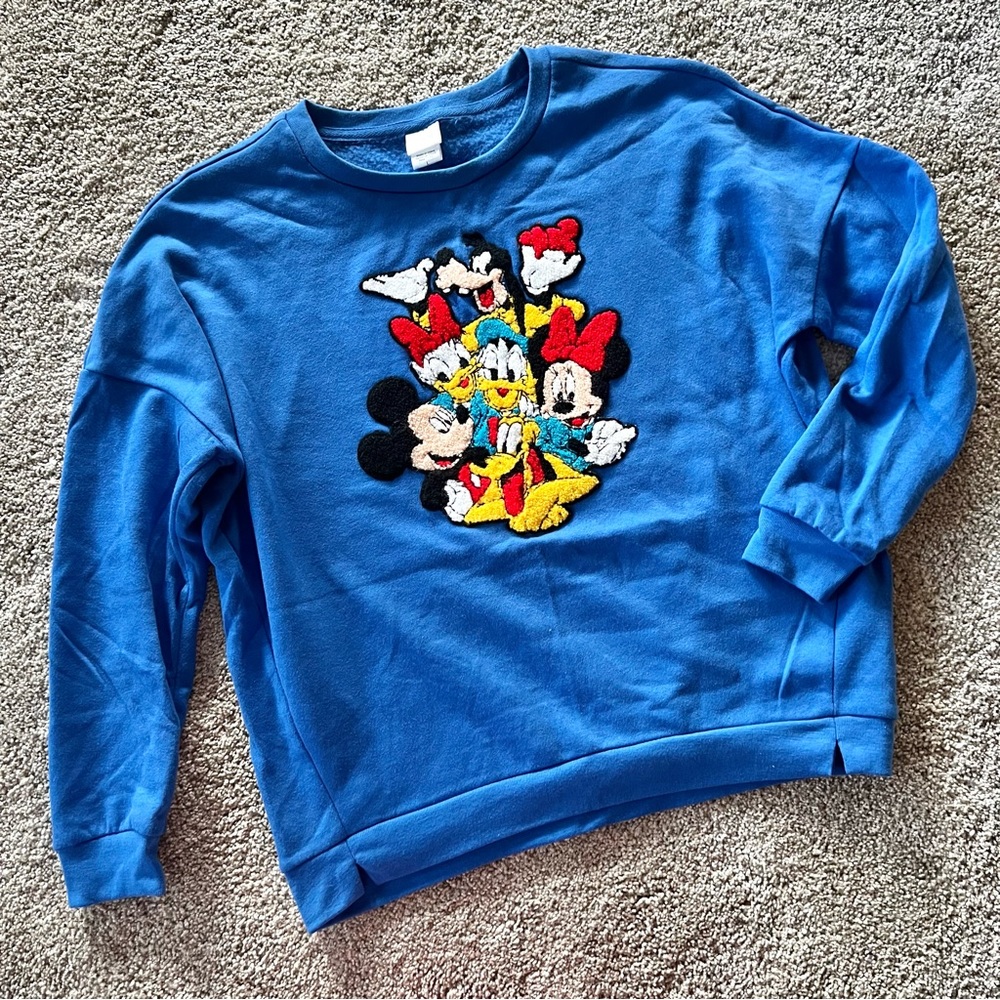 Disney - Girl’s (L) Disney Mickey & Minnie Mouse Chenille Embroidery Sweater